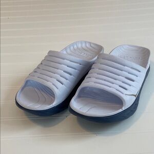 Hoka One One Recovery Slide White Navy Blue Sole